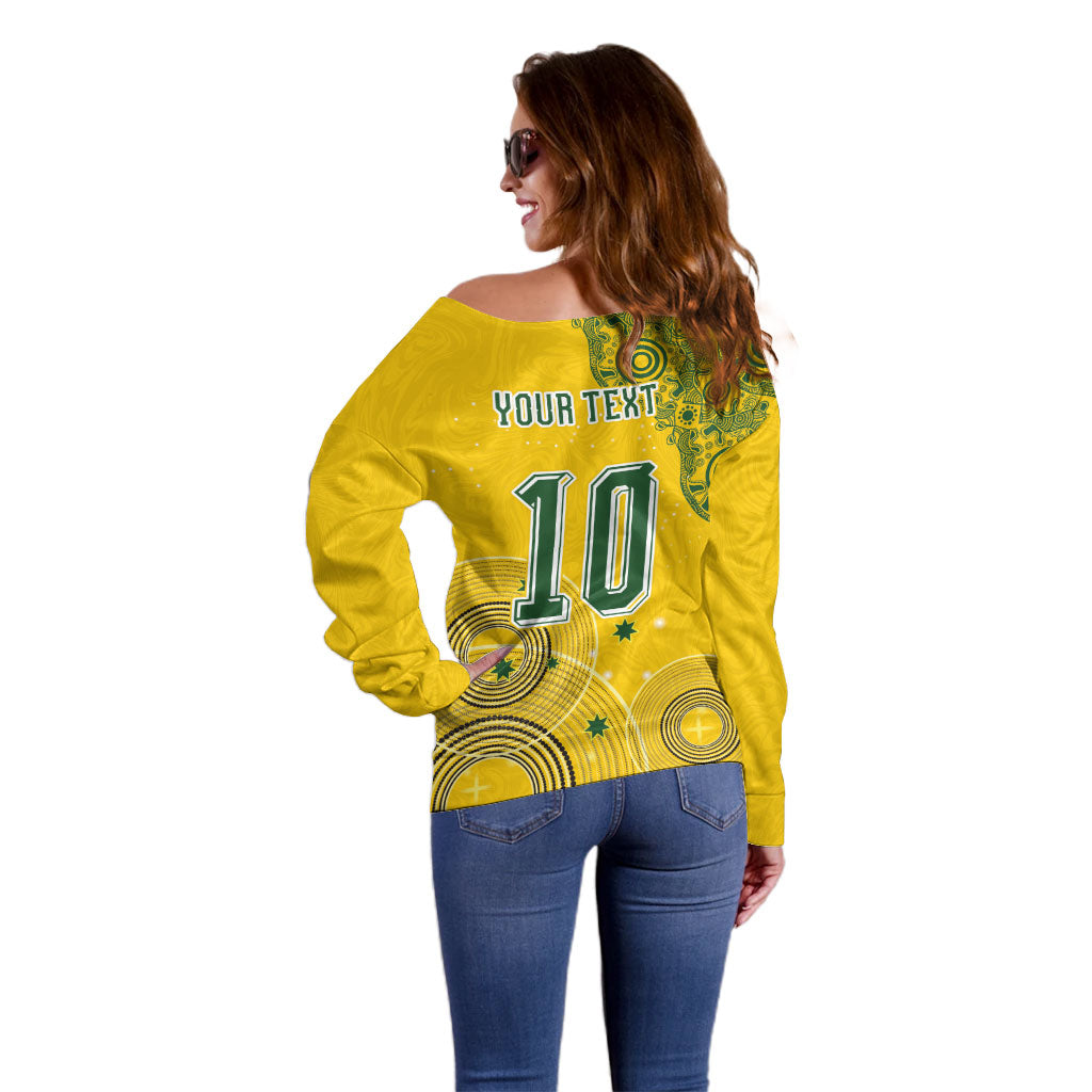Custom Australia National Football Off Shoulder Sweater Socceroos-Aboriginal Dot Art Heritage Graphic