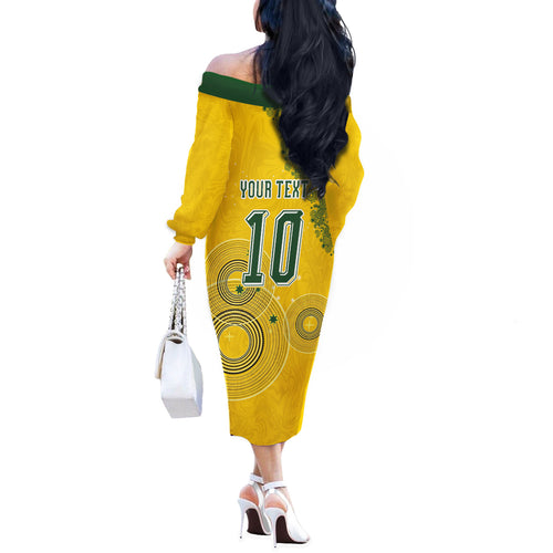 Custom Australia National Football Off The Shoulder Long Sleeve Dress Socceroos-Aboriginal Dot Art Heritage Graphic