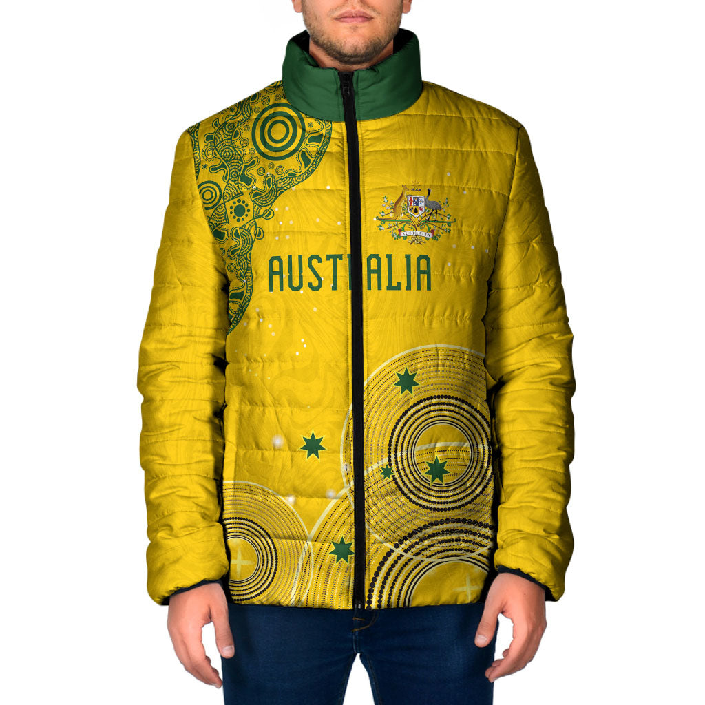 Custom Australia National Football Padded Jacket Socceroos-Aboriginal Dot Art Heritage Graphic