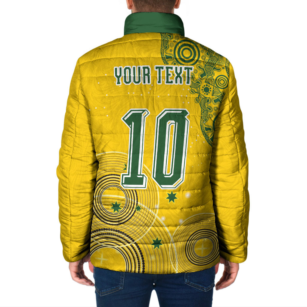 Custom Australia National Football Padded Jacket Socceroos-Aboriginal Dot Art Heritage Graphic