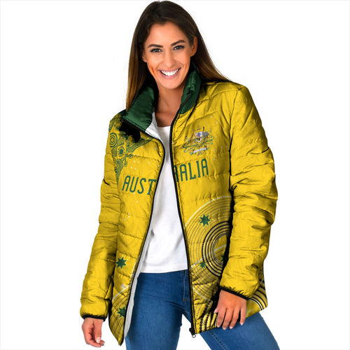 Custom Australia National Football Padded Jacket Socceroos-Aboriginal Dot Art Heritage Graphic