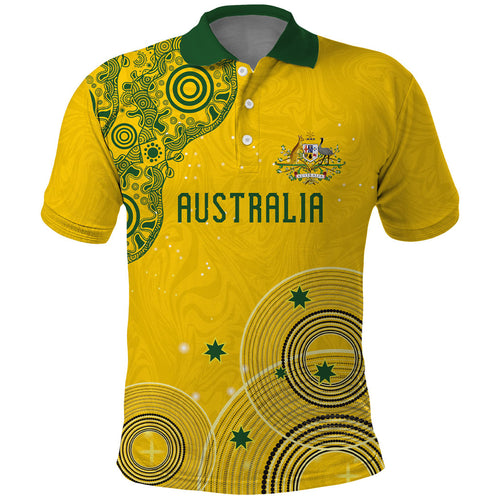 Custom Australia National Football Polo Shirt Socceroos-Aboriginal Dot Art Heritage Graphic