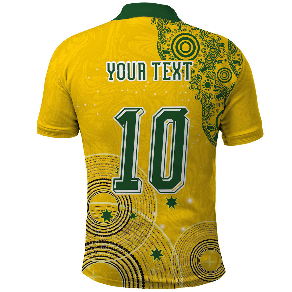 Custom Australia National Football Polo Shirt Socceroos-Aboriginal Dot Art Heritage Graphic
