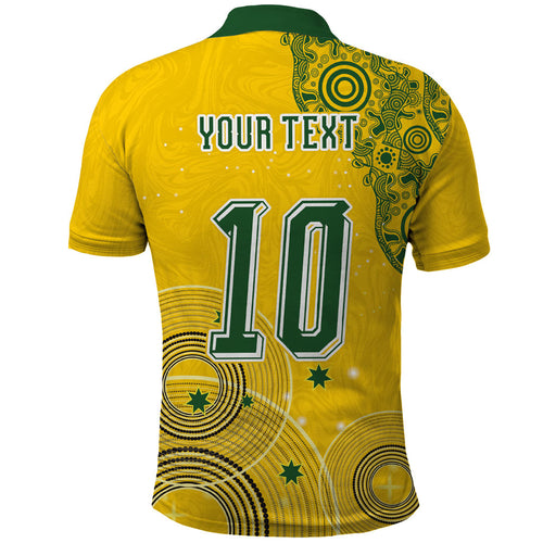 Custom Australia National Football Polo Shirt Socceroos-Aboriginal Dot Art Heritage Graphic
