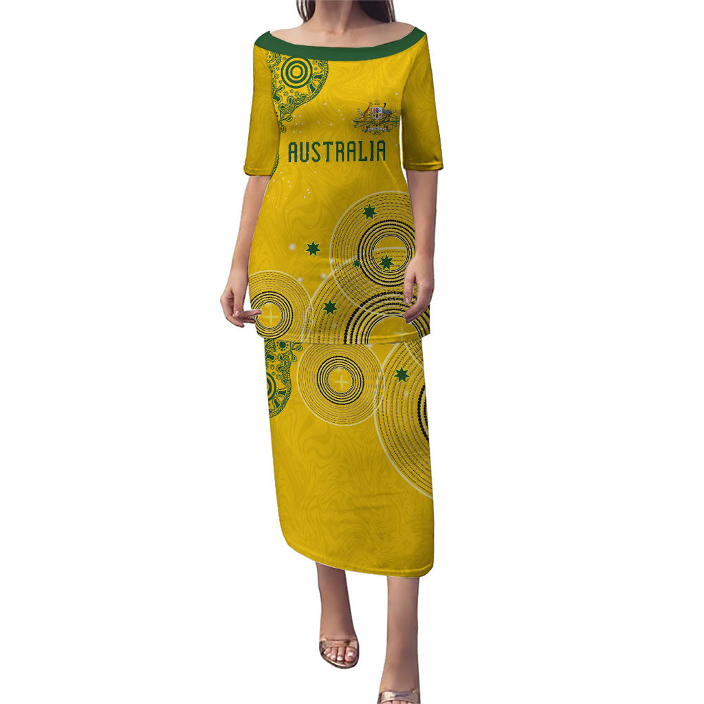 Custom Australia National Football Puletasi Socceroos-Aboriginal Dot Art Heritage Graphic
