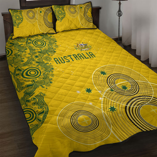 Australia National Football Quilt Bed Set Socceroos-Aboriginal Dot Art Heritage Graphic