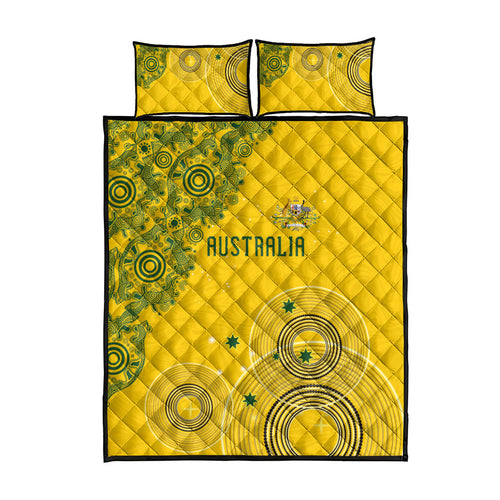 Australia National Football Quilt Bed Set Socceroos-Aboriginal Dot Art Heritage Graphic