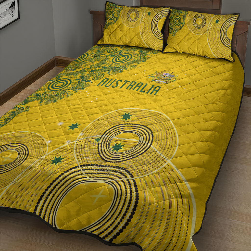 Australia National Football Quilt Bed Set Socceroos-Aboriginal Dot Art Heritage Graphic