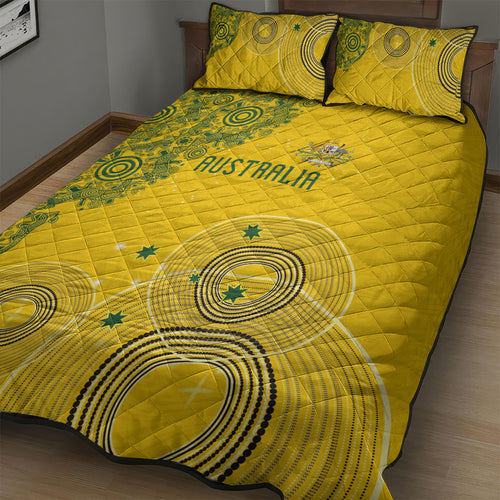 Australia National Football Quilt Bed Set Socceroos-Aboriginal Dot Art Heritage Graphic