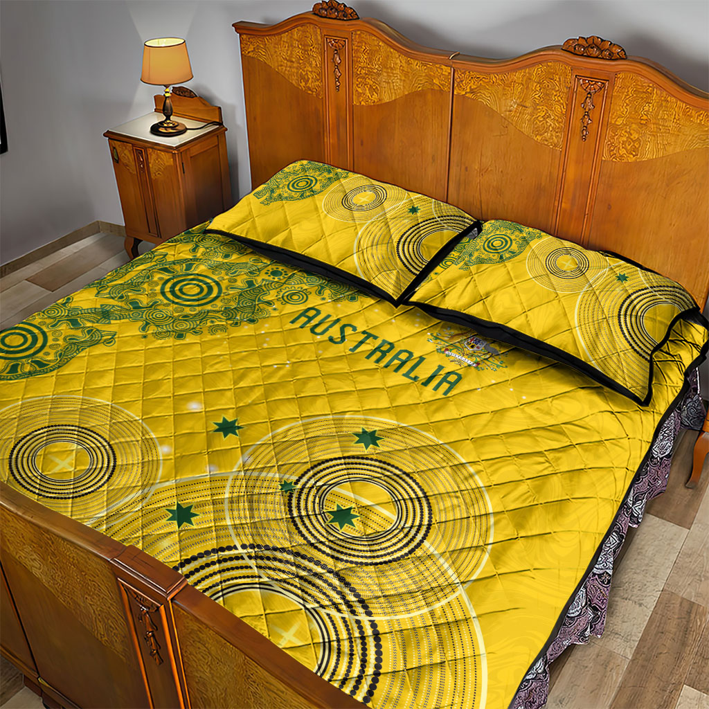 Australia National Football Quilt Bed Set Socceroos-Aboriginal Dot Art Heritage Graphic