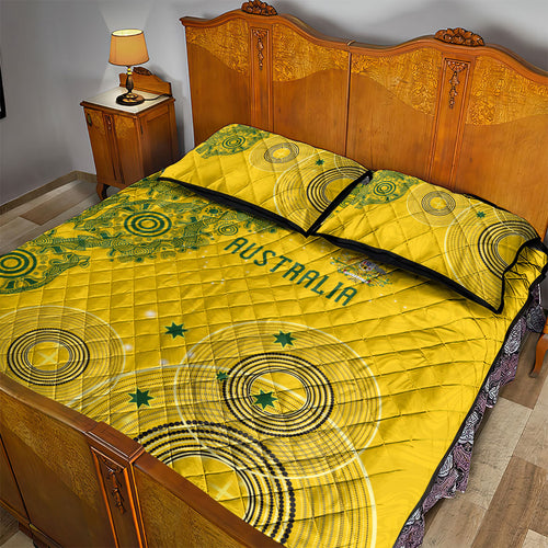 Australia National Football Quilt Bed Set Socceroos-Aboriginal Dot Art Heritage Graphic