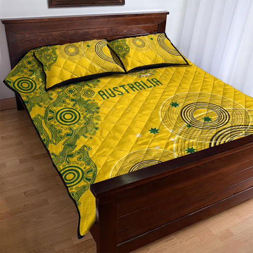 Australia National Football Quilt Bed Set Socceroos-Aboriginal Dot Art Heritage Graphic