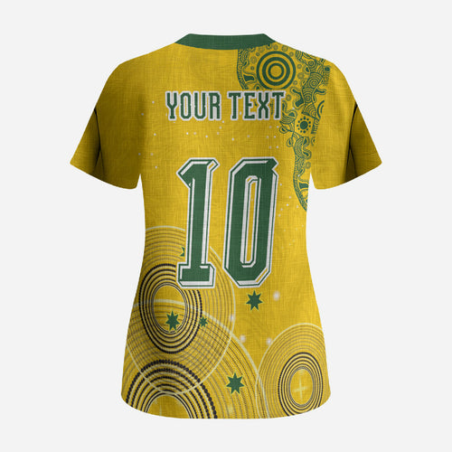 Custom Australia National Football Scrub Top Socceroos-Aboriginal Dot Art Heritage Graphic
