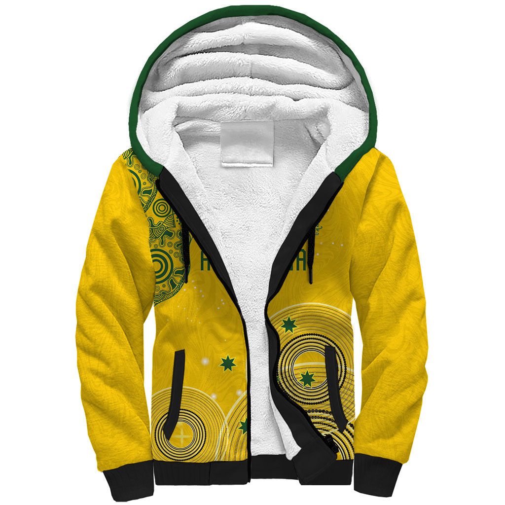 Custom Australia National Football Sherpa Hoodie Socceroos-Aboriginal Dot Art Heritage Graphic