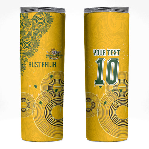 Custom Australia National Football Skinny Tumbler Socceroos-Aboriginal Dot Art Heritage Graphic