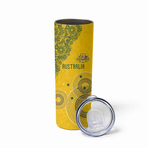 Custom Australia National Football Skinny Tumbler Socceroos-Aboriginal Dot Art Heritage Graphic