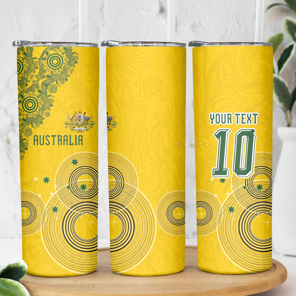 Custom Australia National Football Skinny Tumbler Socceroos-Aboriginal Dot Art Heritage Graphic