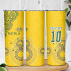 Custom Australia National Football Skinny Tumbler Socceroos-Aboriginal Dot Art Heritage Graphic