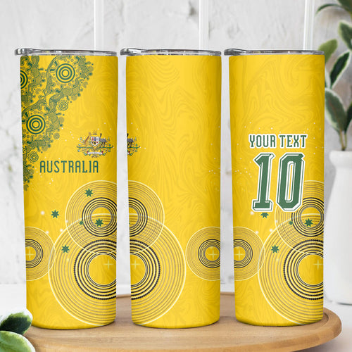 Custom Australia National Football Skinny Tumbler Socceroos-Aboriginal Dot Art Heritage Graphic