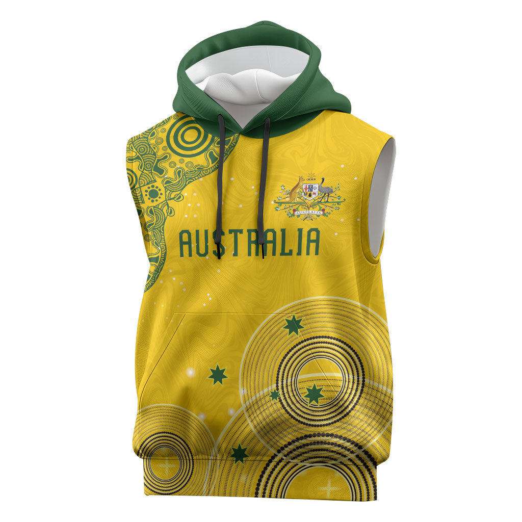 Custom Australia National Football Sleeveless Hoodie Socceroos-Aboriginal Dot Art Heritage Graphic