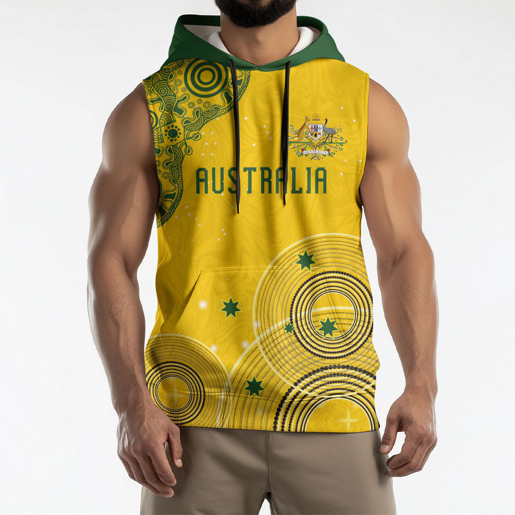 Custom Australia National Football Sleeveless Hoodie Socceroos-Aboriginal Dot Art Heritage Graphic
