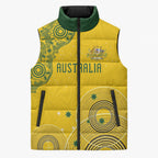 Custom Australia National Football Sleeveless Puffer Jacket Socceroos-Aboriginal Dot Art Heritage Graphic