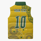 Custom Australia National Football Sleeveless Puffer Jacket Socceroos-Aboriginal Dot Art Heritage Graphic