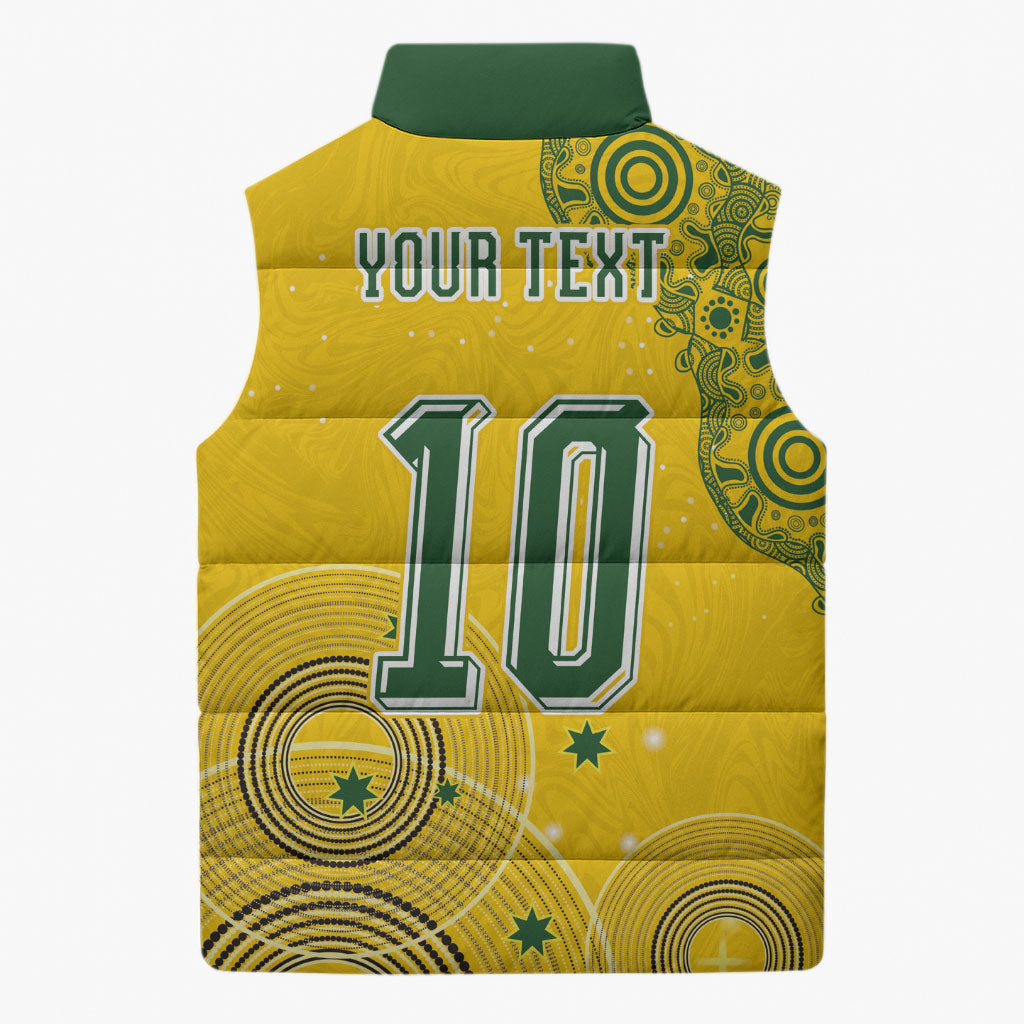 Custom Australia National Football Sleeveless Puffer Jacket Socceroos-Aboriginal Dot Art Heritage Graphic
