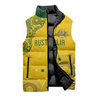 Custom Australia National Football Sleeveless Puffer Jacket Socceroos-Aboriginal Dot Art Heritage Graphic