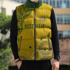 Custom Australia National Football Sleeveless Puffer Jacket Socceroos-Aboriginal Dot Art Heritage Graphic