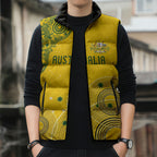 Custom Australia National Football Sleeveless Puffer Jacket Socceroos-Aboriginal Dot Art Heritage Graphic