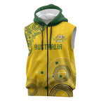 Custom Australia National Football Sleeveless Zip Hoodie Socceroos-Aboriginal Dot Art Heritage Graphic