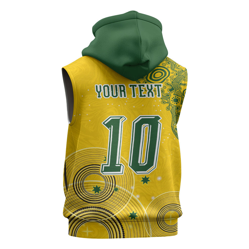 Custom Australia National Football Sleeveless Zip Hoodie Socceroos-Aboriginal Dot Art Heritage Graphic