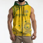 Custom Australia National Football Sleeveless Zip Hoodie Socceroos-Aboriginal Dot Art Heritage Graphic