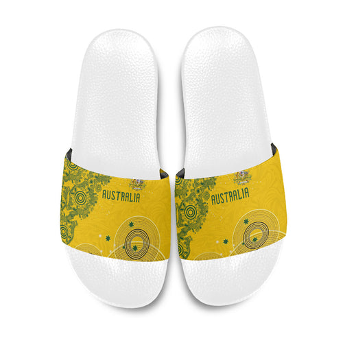 Australia National Football Slide Sandals Socceroos-Aboriginal Dot Art Heritage Graphic