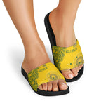 Australia National Football Slide Sandals Socceroos-Aboriginal Dot Art Heritage Graphic