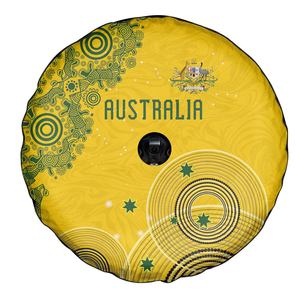 Australia National Football Spare Tire Cover Socceroos-Aboriginal Dot Art Heritage Graphic