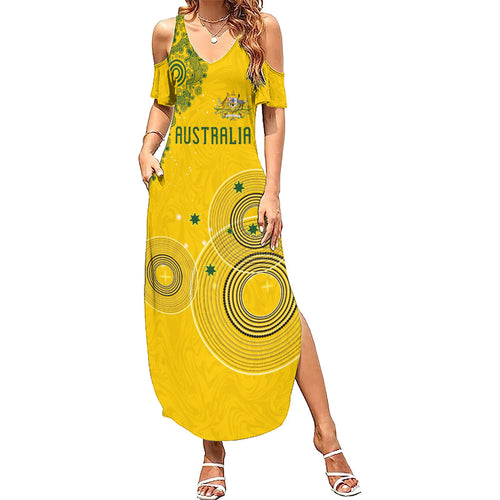 Custom Australia National Football Summer Maxi Dress Socceroos-Aboriginal Dot Art Heritage Graphic
