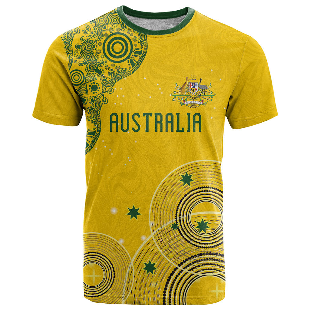 Custom Australia National Football T Shirt Socceroos-Aboriginal Dot Art Heritage Graphic