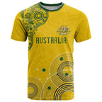 Custom Australia National Football T Shirt Socceroos-Aboriginal Dot Art Heritage Graphic