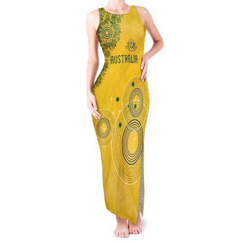 Custom Australia National Football Tank Maxi Dress Socceroos-Aboriginal Dot Art Heritage Graphic