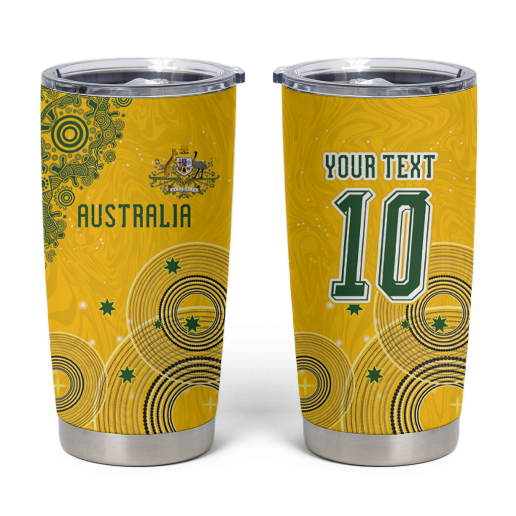 Custom Australia National Football Tumbler Cup Socceroos-Aboriginal Dot Art Heritage Graphic
