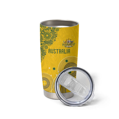 Custom Australia National Football Tumbler Cup Socceroos-Aboriginal Dot Art Heritage Graphic