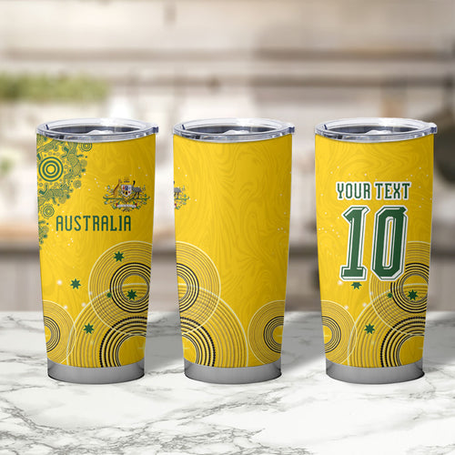 Custom Australia National Football Tumbler Cup Socceroos-Aboriginal Dot Art Heritage Graphic