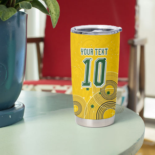 Custom Australia National Football Tumbler Cup Socceroos-Aboriginal Dot Art Heritage Graphic