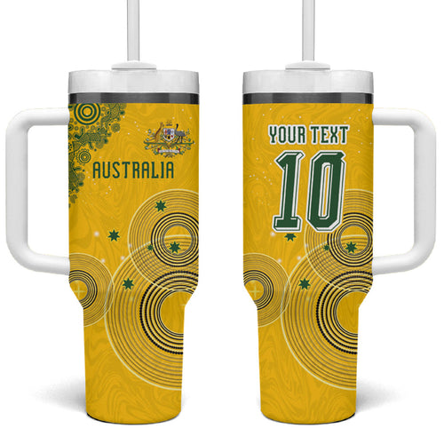 Custom Australia National Football Tumbler With Handle Socceroos-Aboriginal Dot Art Heritage Graphic
