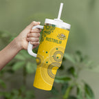 Custom Australia National Football Tumbler With Handle Socceroos-Aboriginal Dot Art Heritage Graphic