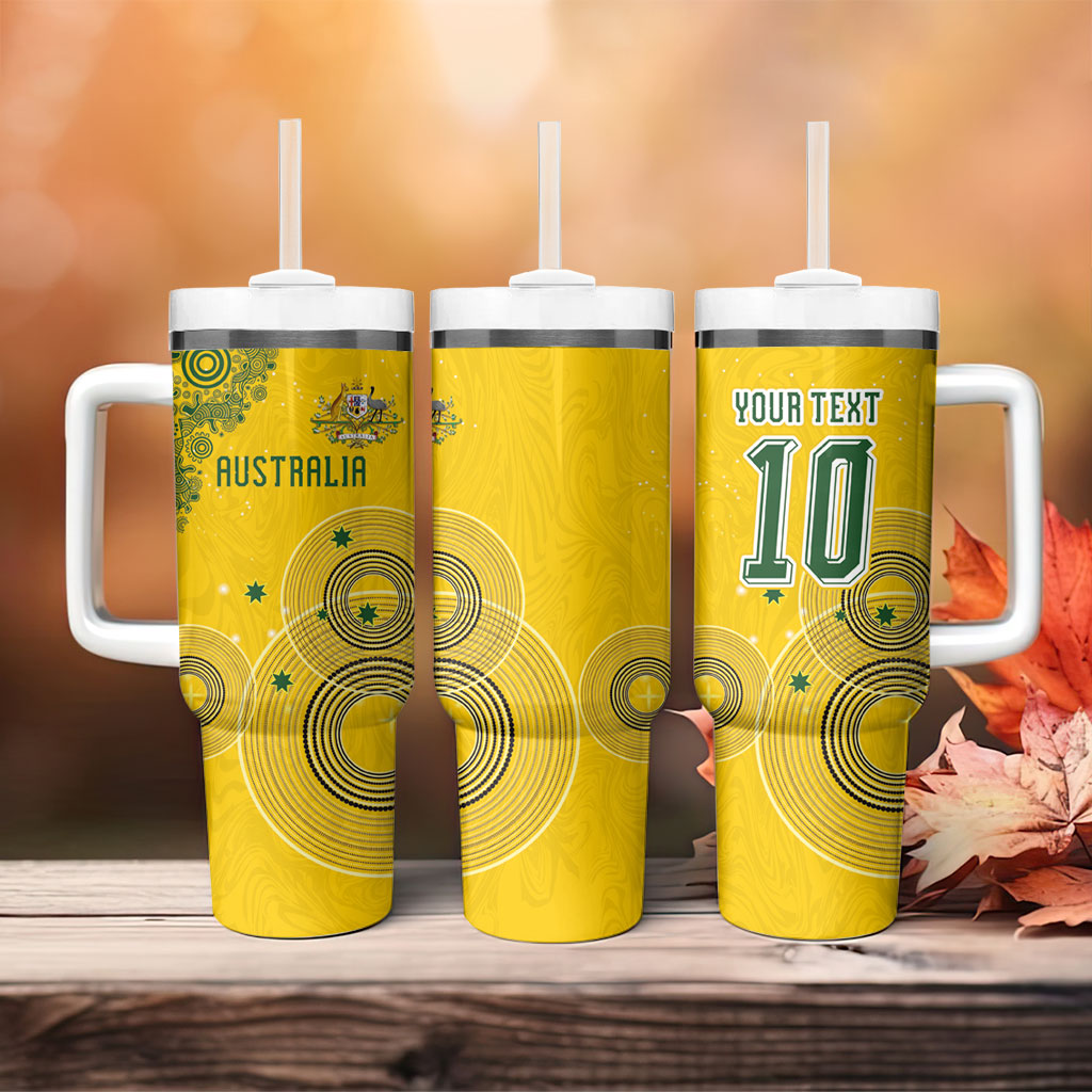 Custom Australia National Football Tumbler With Handle Socceroos-Aboriginal Dot Art Heritage Graphic