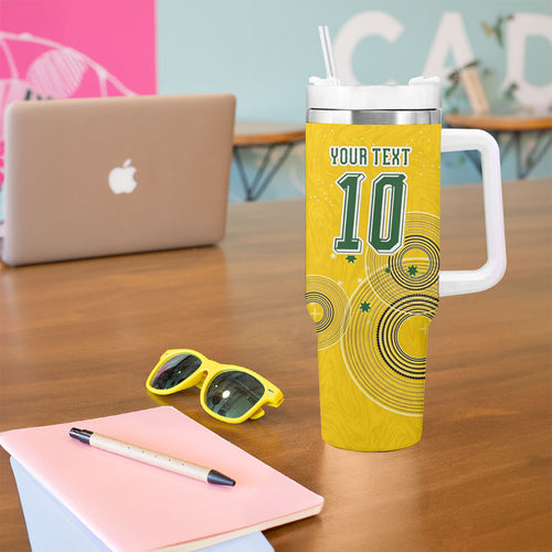 Custom Australia National Football Tumbler With Handle Socceroos-Aboriginal Dot Art Heritage Graphic
