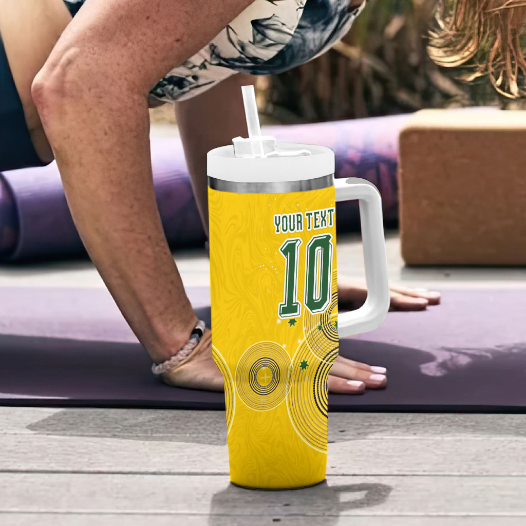 Custom Australia National Football Tumbler With Handle Socceroos-Aboriginal Dot Art Heritage Graphic